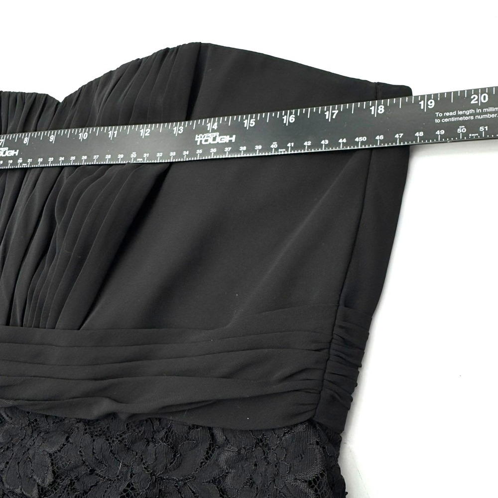 DAVID'S BRIDAL 14 Black Pleated Cocktail Mini Dress Tiered Lace Skirt Sweetheart - Picture 7 of 9